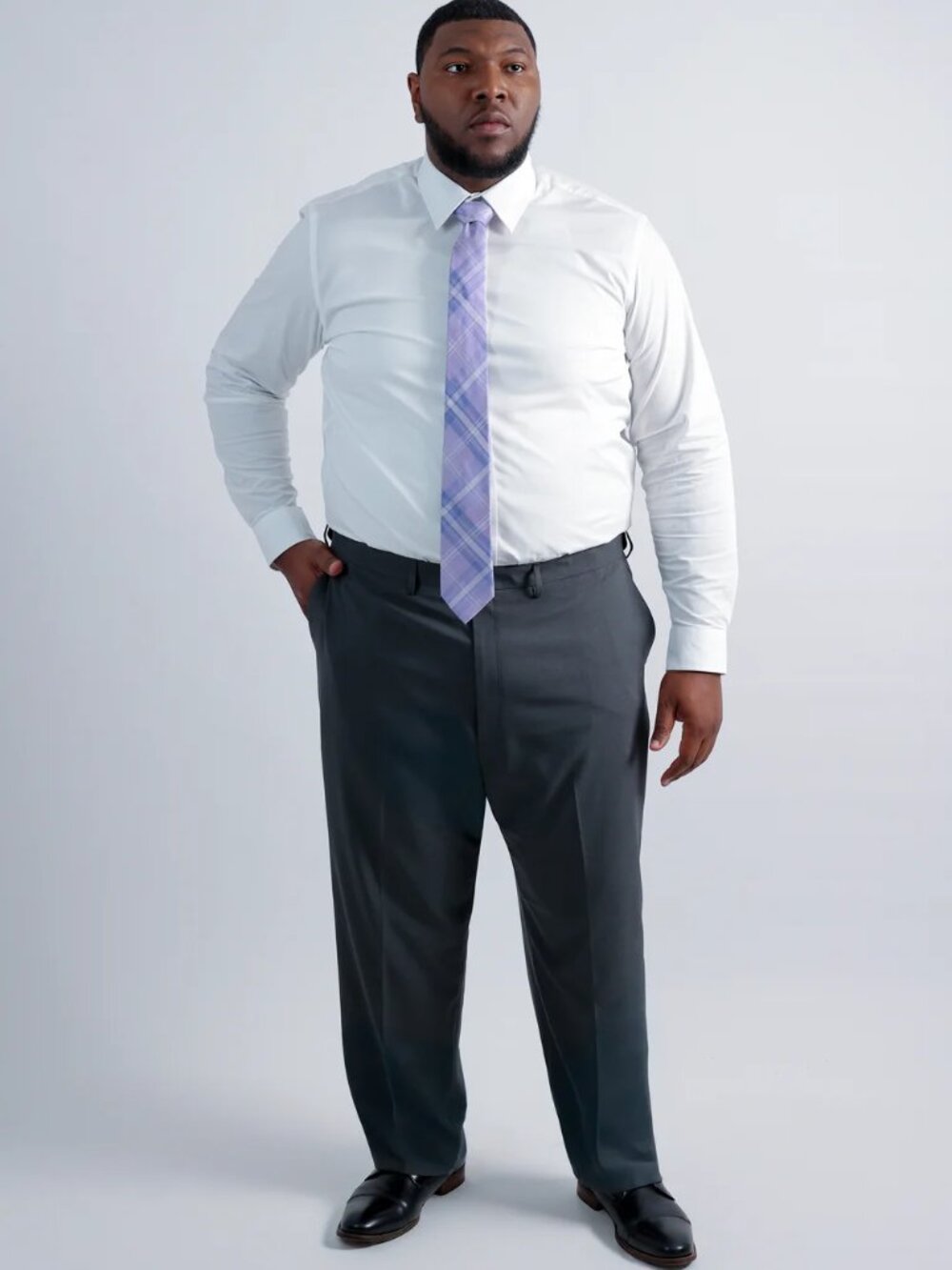 Haggar Premium Comfort Tonal Plaid Charcoal Gray Dress Pants 44X30